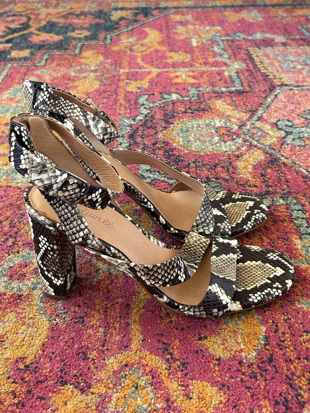 Madewell | Women’s Black/Cream Leather Faux Snake-Print The Liv Block Heel Sz 10 - Picture 11 of 16